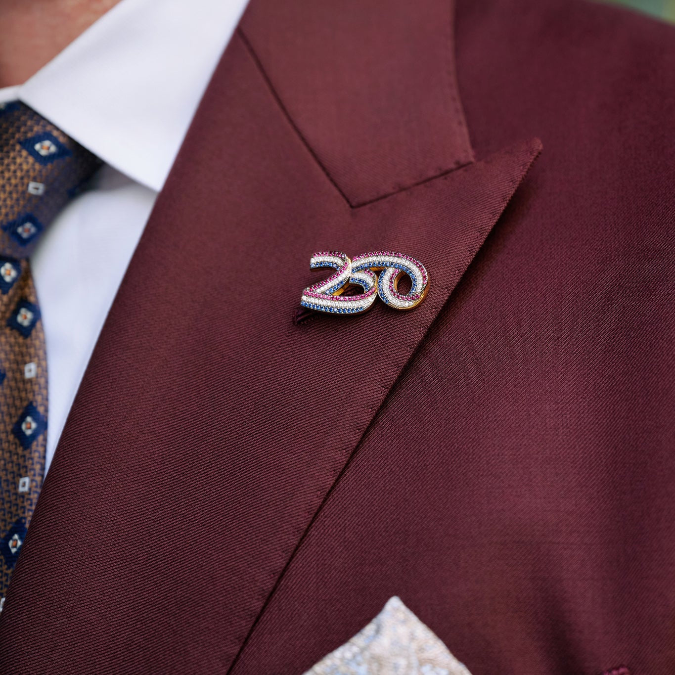 Official America250™ Diamond Lapel Pin crafted in solid 14k gold with sparkling diamonds, commemorating America&