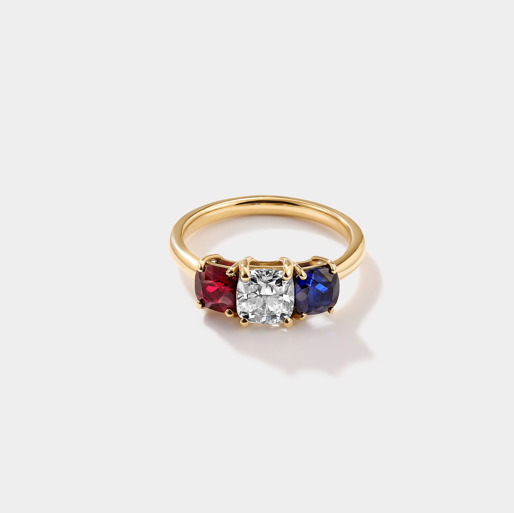 America250 fine jewelry ring in 14k gold featuring diamond, sapphire, and ruby gemstones by Cove Fine Jewelry, inspired by the America 250 anniversary