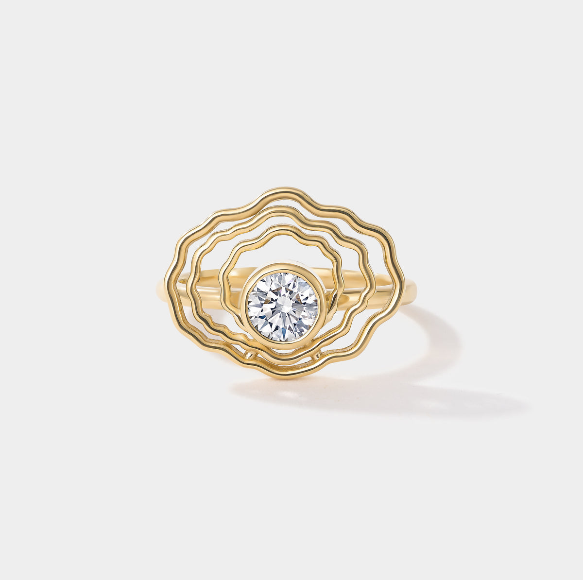 Bayside Oyster Diamond Ring in solid 14k gold, front product view