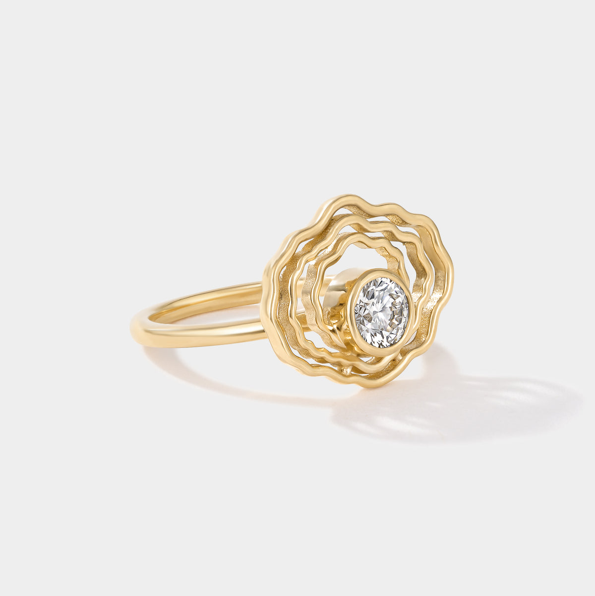 Angled product view of Bayside Oyster Diamond Ring in solid 14k gold