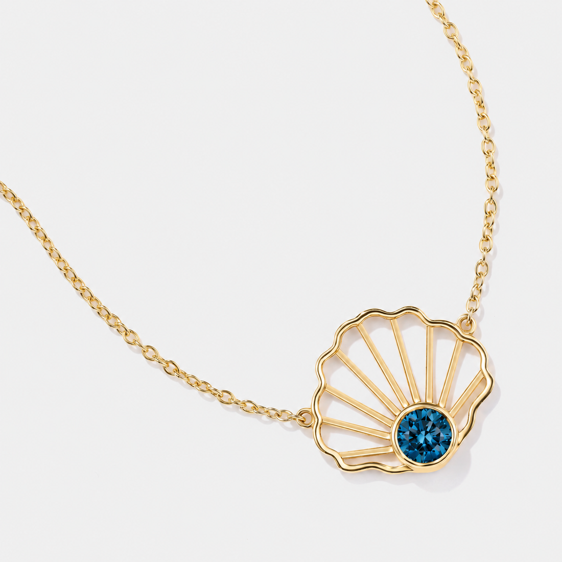 Bayside Scallop London Blue Topaz Necklace in solid 14k gold, front product view