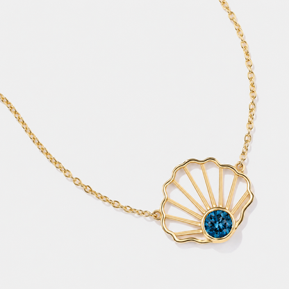 Bayside Scallop London Blue Topaz Necklace in solid 14k gold, front product view