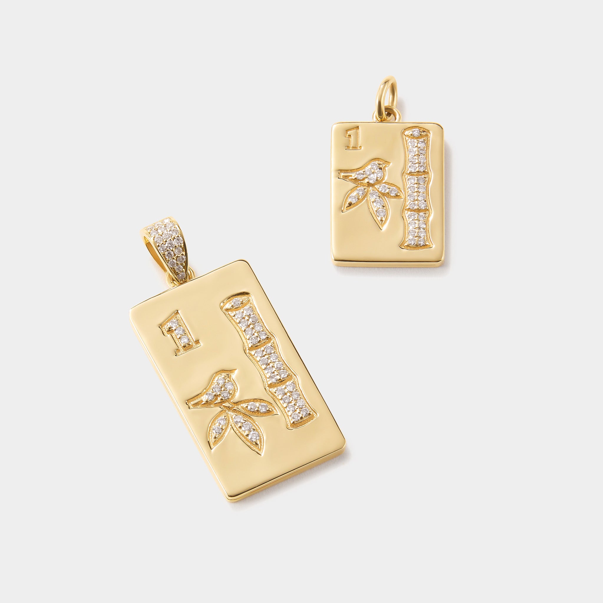 14k gold mahjong charm with lab grown diamonds for luxury charm bracelets