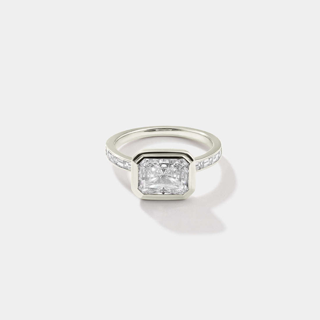 East-west solitaire lab-grown diamond engagement ring in 14K white gold by Cove Fine Jewelry