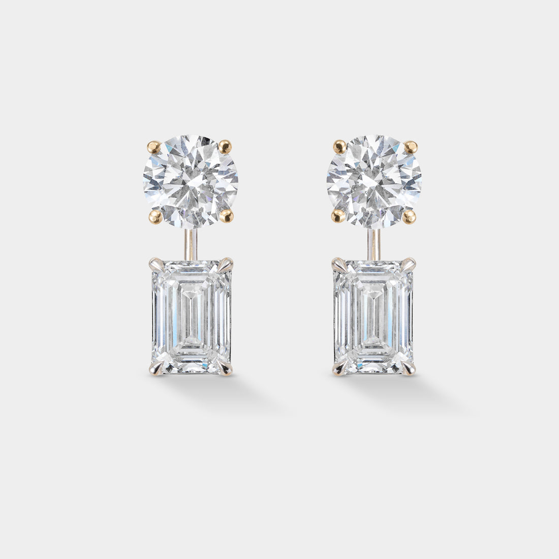 lab-grown diamond earring jacket with a round diamond stud and pear-shaped diamond drop in white gold.