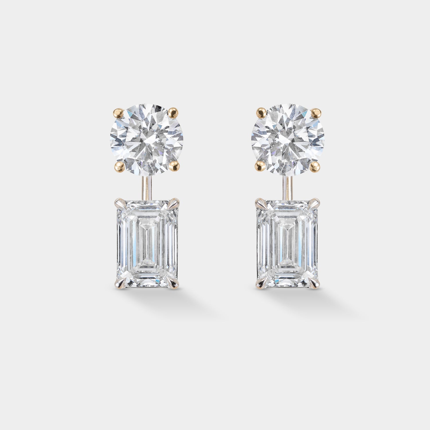 lab-grown diamond earring jacket with a round diamond stud and pear-shaped diamond drop in white gold.