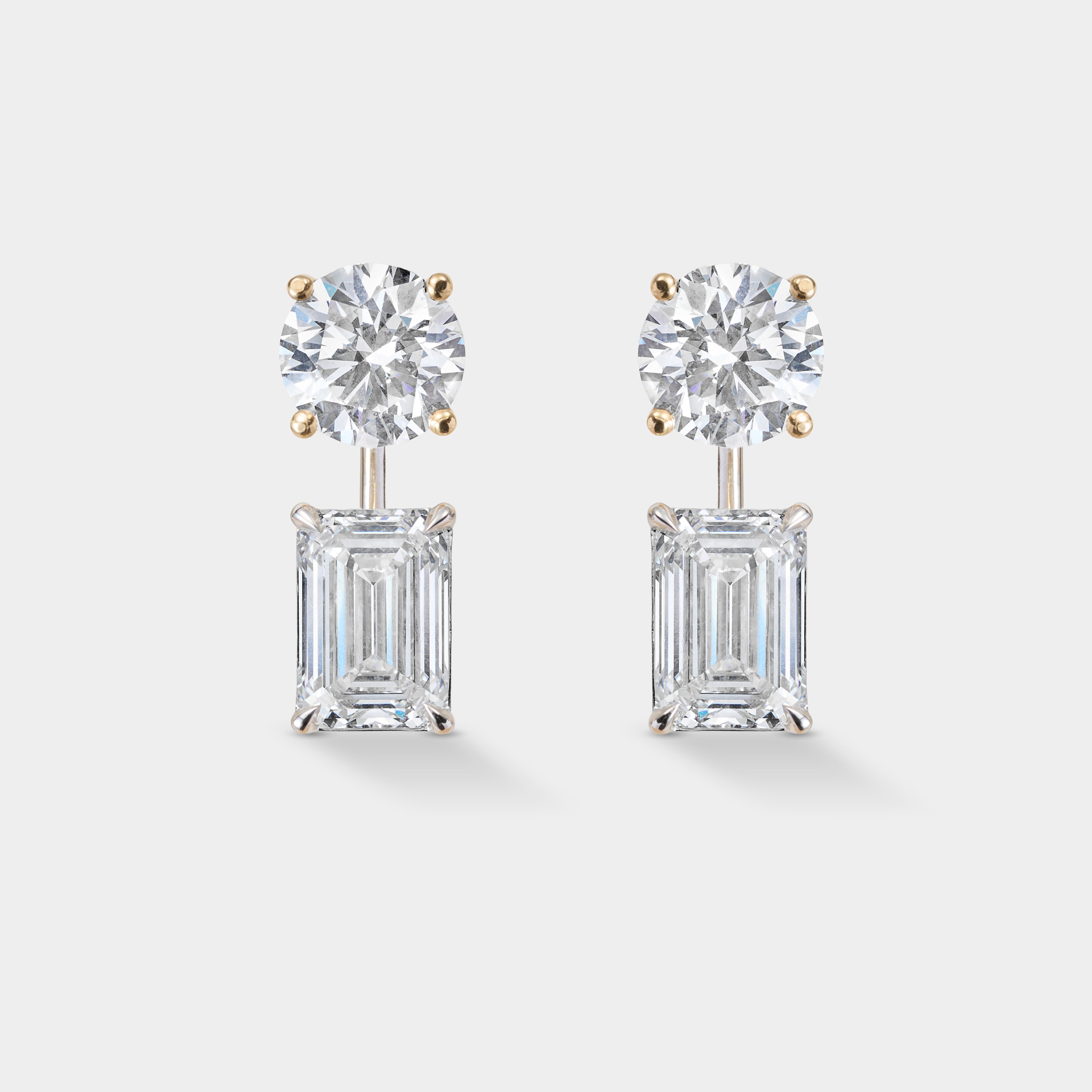 lab-grown diamond earring jacket with a round diamond stud and pear-shaped diamond drop in white gold.