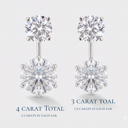 lab-grown diamond earring jacket with a round diamond stud and round diamond dangle in white gold.