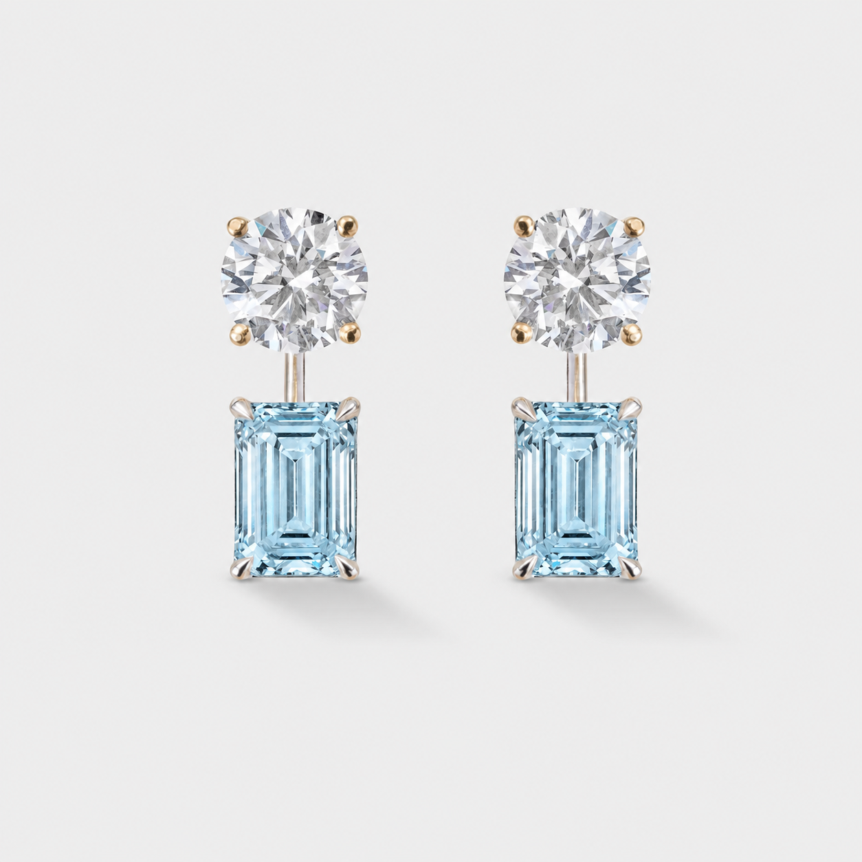 Emerald-cut natural aquamarine earrings in 14k white gold