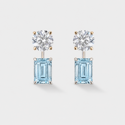 Emerald-cut natural aquamarine earrings in 14k white gold