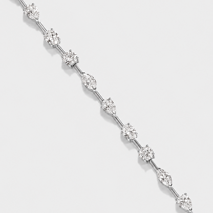 mixed-shape lab-grown diamond tennis bracelet with oval, marquise, pear and round diamonds in 14k white gold 5 ctw