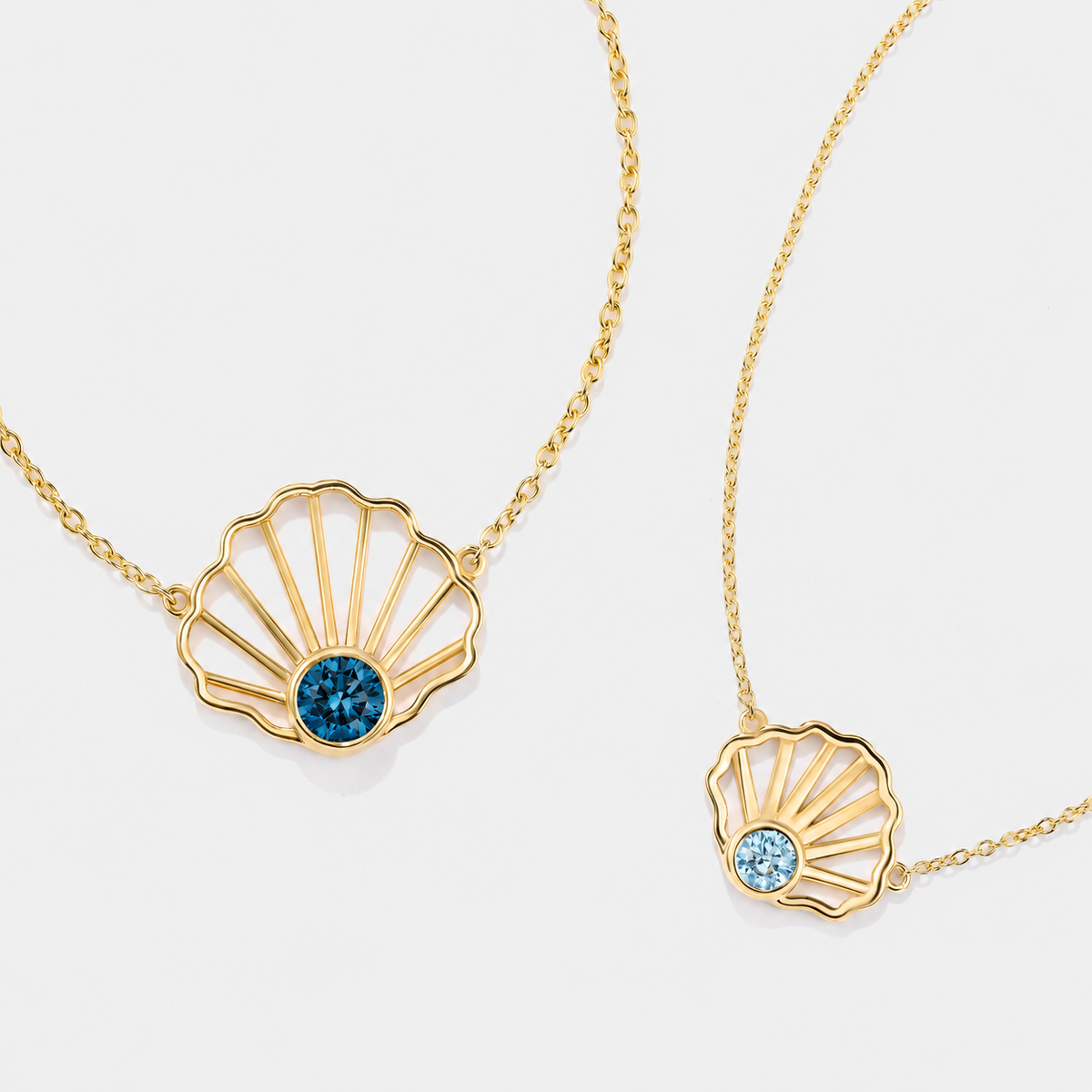 Gold scalloped bayside blue topaz and aquamarine necklaces