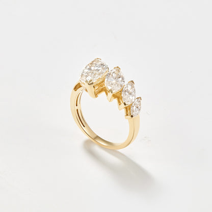 Graduated lab-grown diamond ring featuring four ascending marquise-cut diamonds in 14K yellow gold.