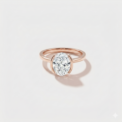 Oval bezel band solitaire lab-grown diamond engagement ring in 14K rose gold