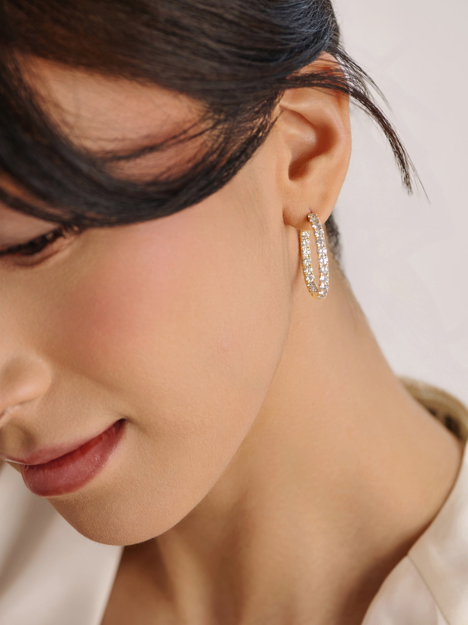inside out lab grown diamond hoop earrings set in 14k gold