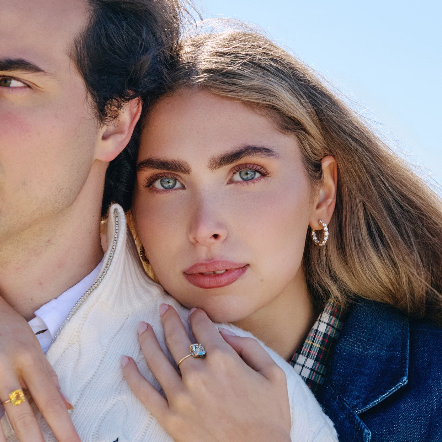 Lab-grown diamond hoops with inside and outside