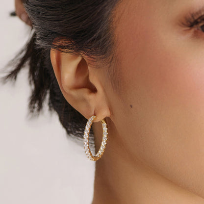 lab grown inside out diamond hoop earrings in solid 14k gold