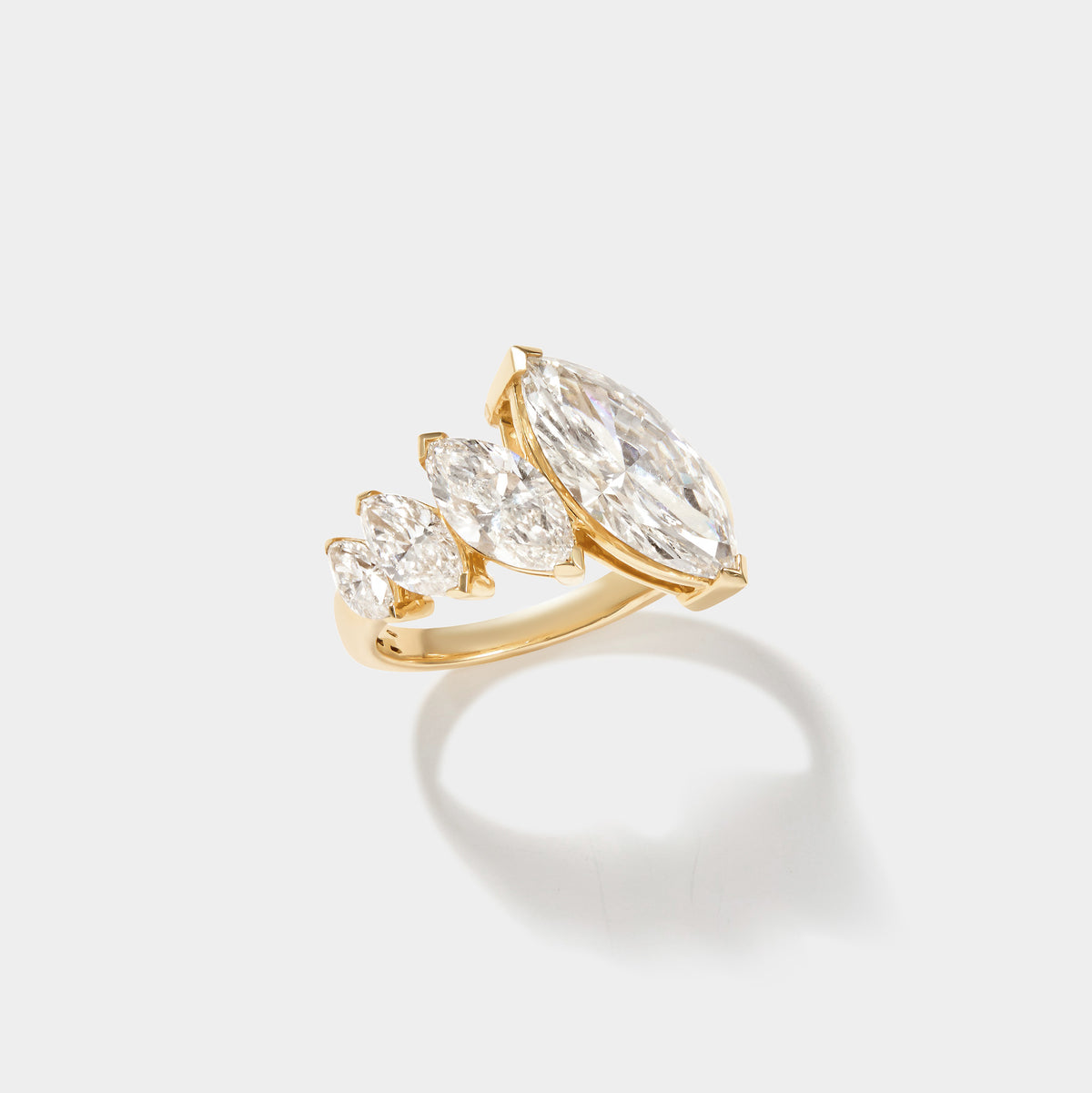 Four-stone graduated marquise-cut lab-grown diamond ring set in polished 14K