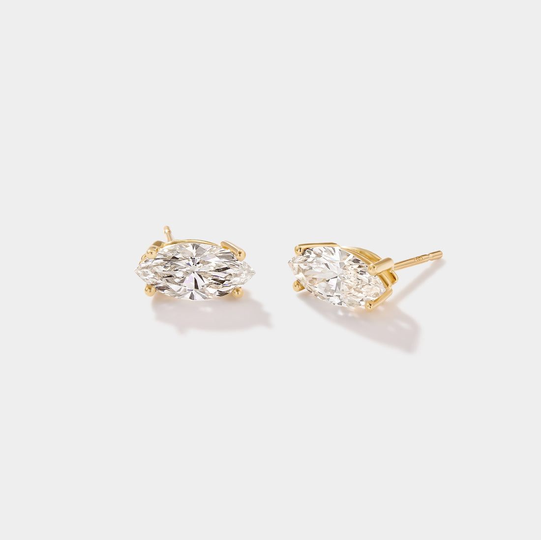 Marquise lab-grown diamond stud earrings set east-west in 14k gold