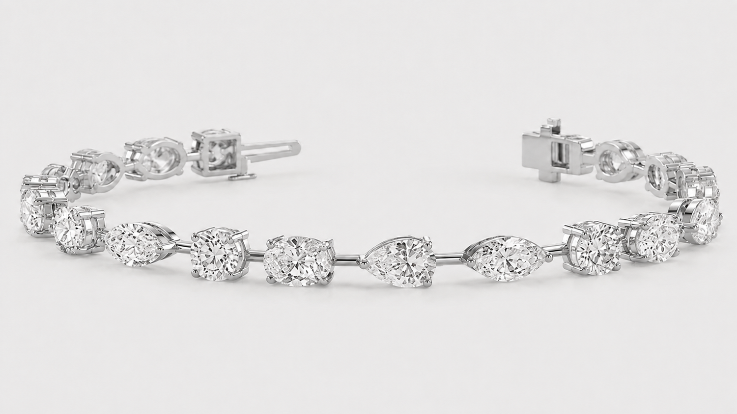 lab-grown diamond tennis bracelet with oval, marquise, pear and round diamonds in 14k white gold