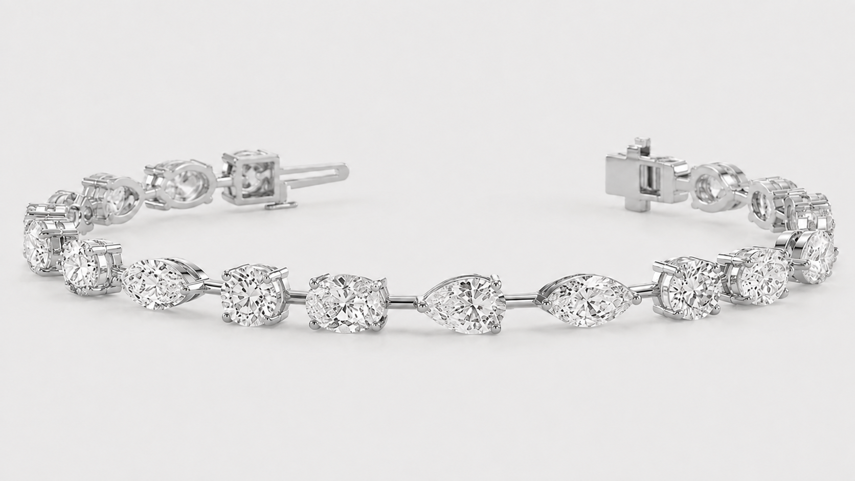 lab-grown diamond tennis bracelet with oval, marquise, pear and round diamonds in 14k white gold
