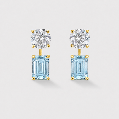 Natural emerald-cut aquamarine earrings crafted in 14k yellow gold