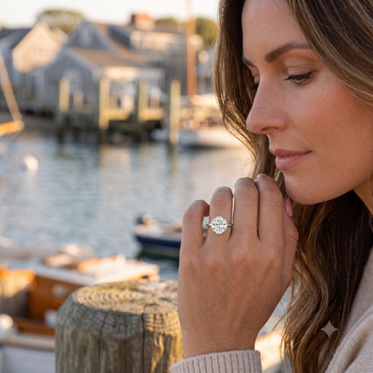 Coastal-inspired oval bezel band solitaire engagement ring handcrafted in solid gold