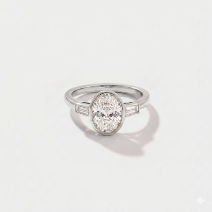 Bezel Baguette Lab Grown Diamond Engagement Ring