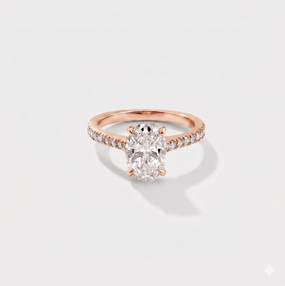 Oval cathedral halo lab-grown diamond engagement ring in 14K rose gold by Cove Fine Jewelry
