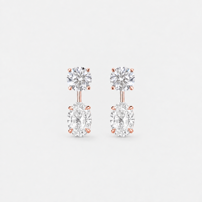 Round lab-grown diamond studs with oval lab-grown diamond earring jackets in polished rose gold.