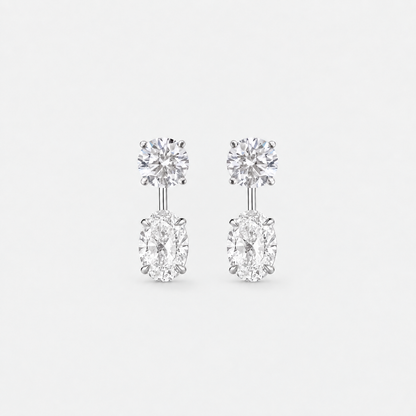 Round lab-grown diamond studs with oval lab-grown diamond earring jackets in polished white gold.