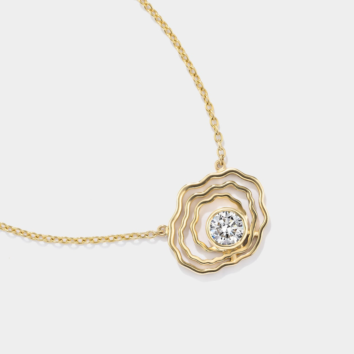 Bayside Oyster Diamond Necklace in solid 14k gold, front product view
