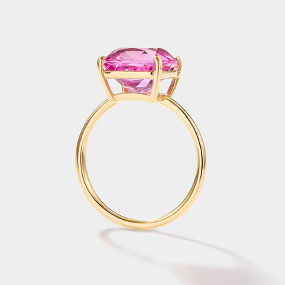 Cushion cut lab grown pink sapphire ring in 14k gold