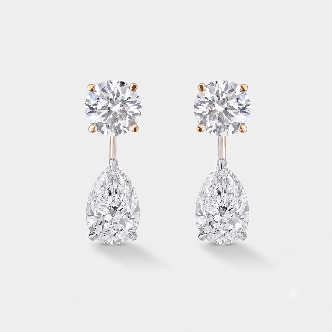 Pear-shaped lab-grown diamond ear jackets in 14K gold with an adjustable drop design, sold as a pair.