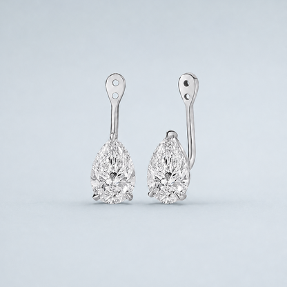 4 carat total weight pear-shaped lab-grown diamond earring jackets in 14k white gold