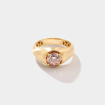 Side profile of pink diamond ring with matte gold setting handcrafted in the USA by Cove Fine Jewelry
