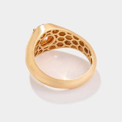 Side profile of pink diamond ring with matte gold setting handcrafted in the USA by Cove Fine Jewelry