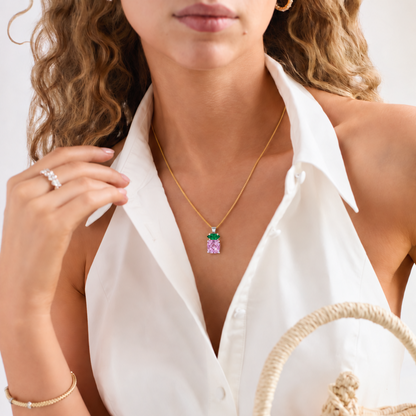 Pink gemstone fine jewelry created in support of breast cancer awareness, research, and fundraising.