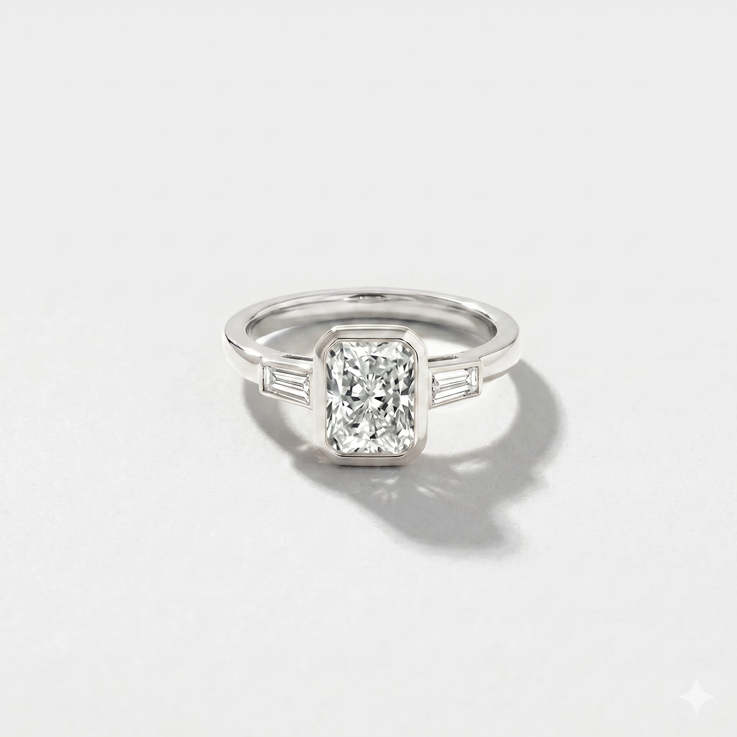 Bezel Baguette Lab Grown Diamond Engagement Ring