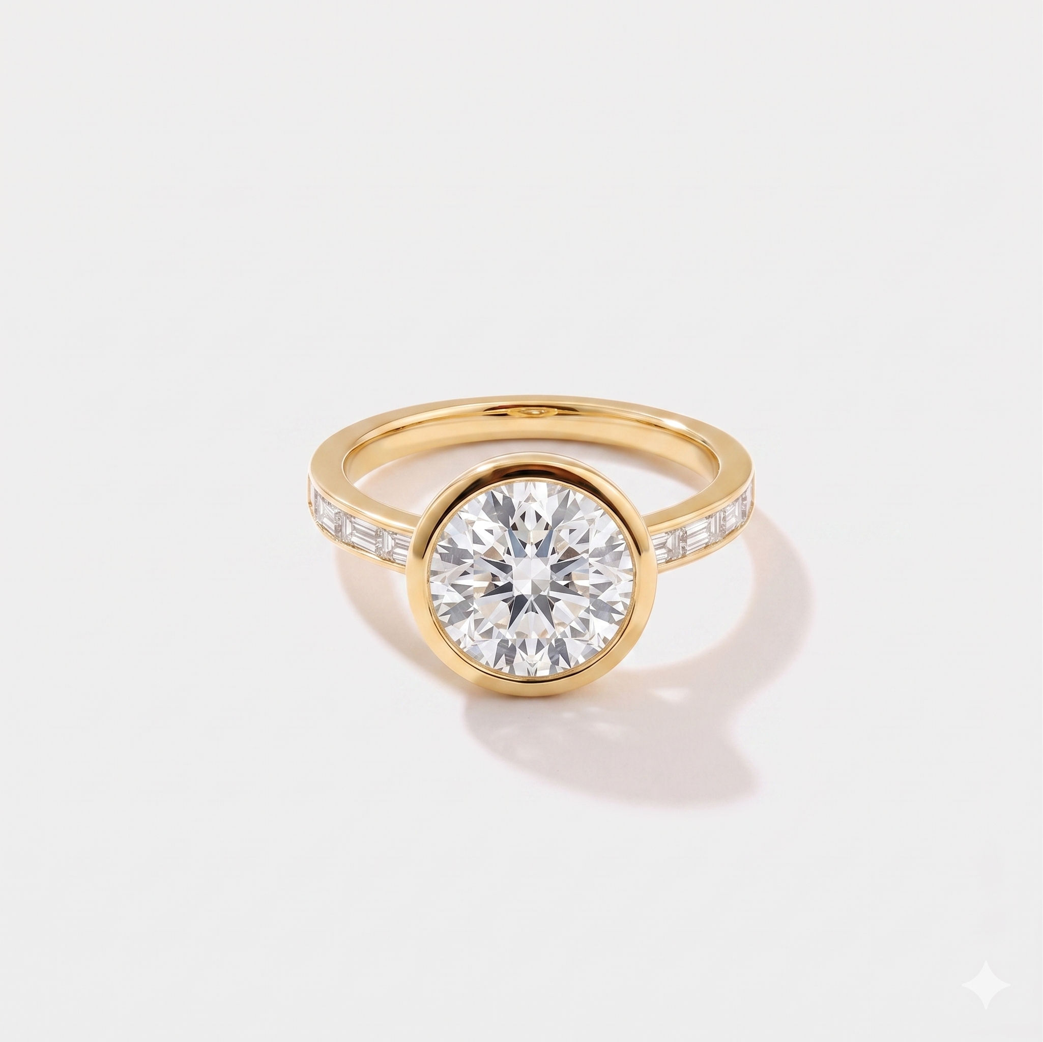 Round Bezel Channel lab-grown diamond engagement ring in 14K yellow gold by Cove Fine Jewelry