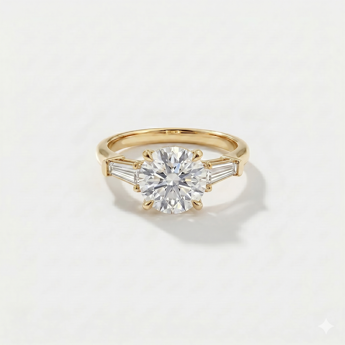 Round tapered baguette lab-grown diamond engagement ring in 14K yellow gold by Cove Fine Jewelry 