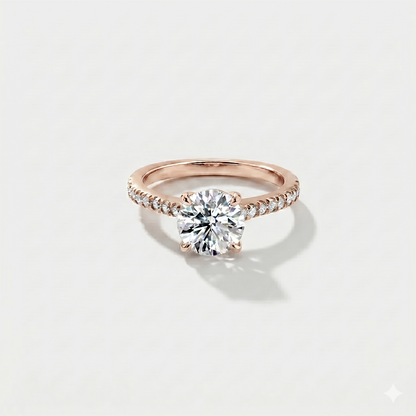 Round cathedral halo lab-grown diamond engagement ring in 14K rose gold by Cove Fine Jewelry