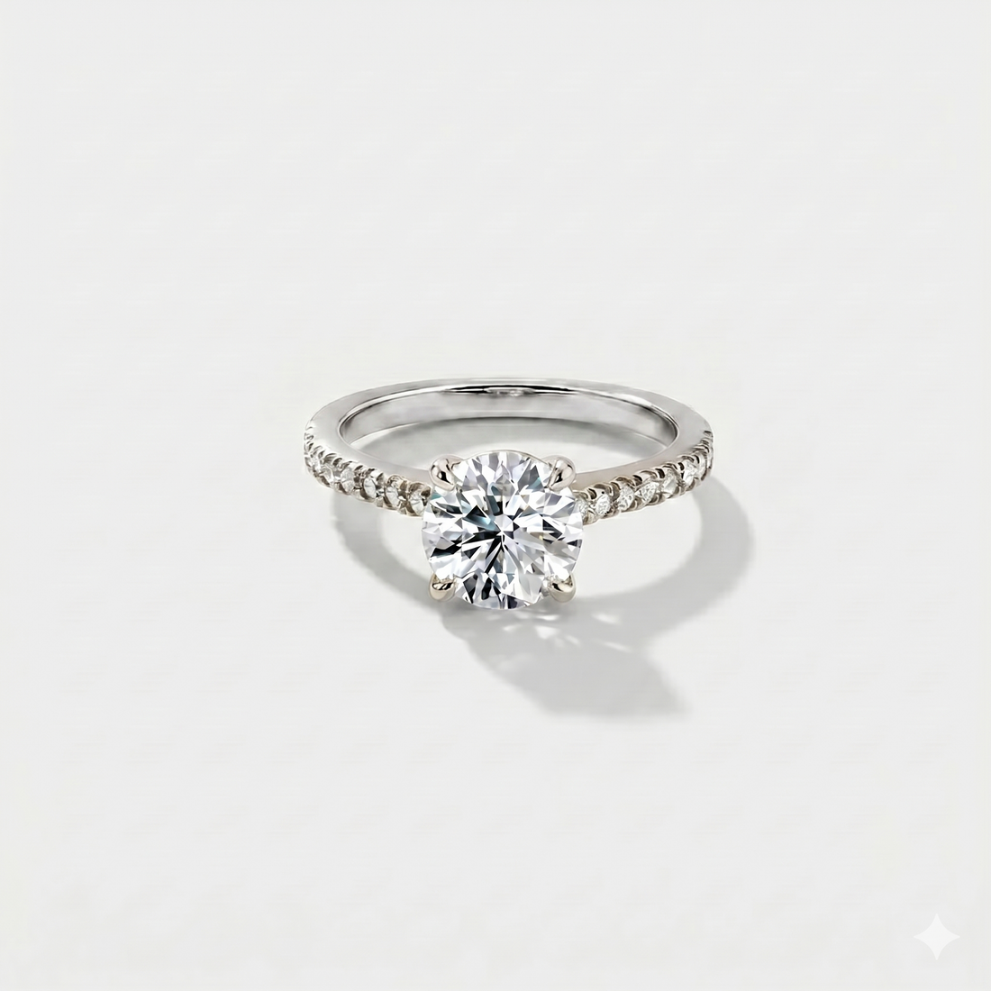Round cathedral halo lab-grown diamond engagement ring in 14K white gold by Cove Fine Jewelry