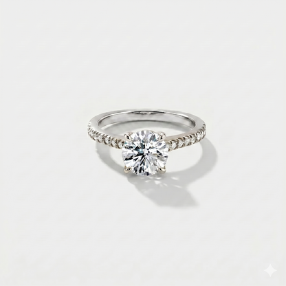 Round cathedral halo lab-grown diamond engagement ring in 14K white gold by Cove Fine Jewelry