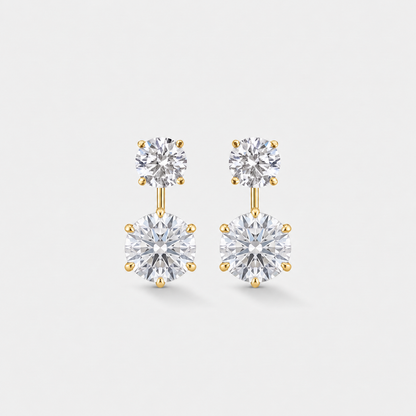 Round-cut lab-grown diamond drop ear jackets in polished 14k yellow gold.